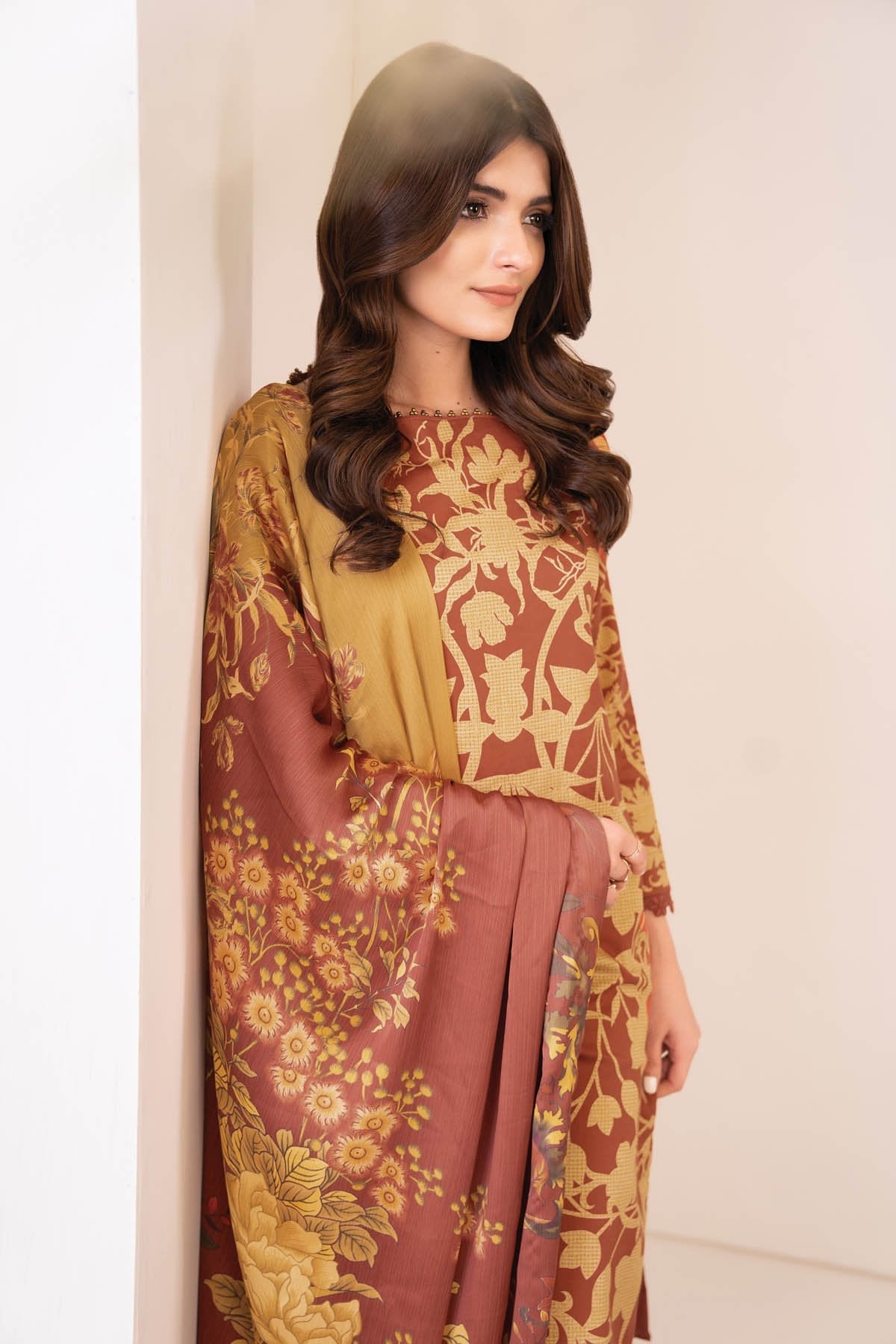 Alkaram - Three Piece Cotton Satin Suit With Digital Silk Dupatta