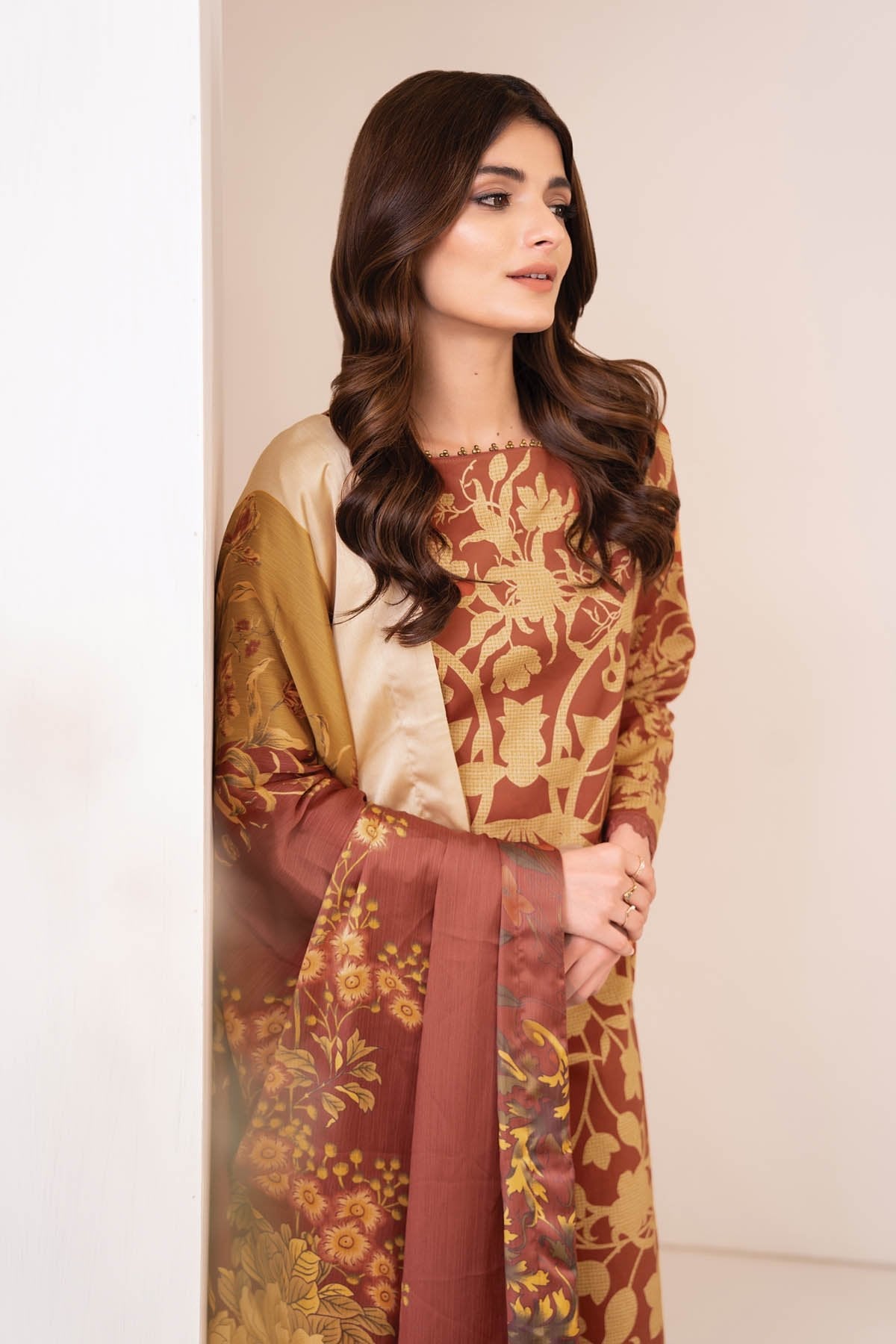 Alkaram - Three Piece Cotton Satin Suit With Digital Silk Dupatta