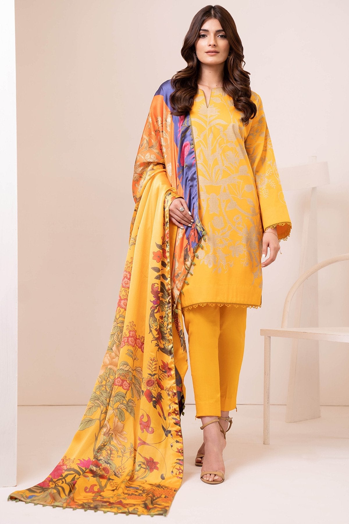 Alkaram - Three Piece Cotton Satin Suit With Digital Silk Dupatta