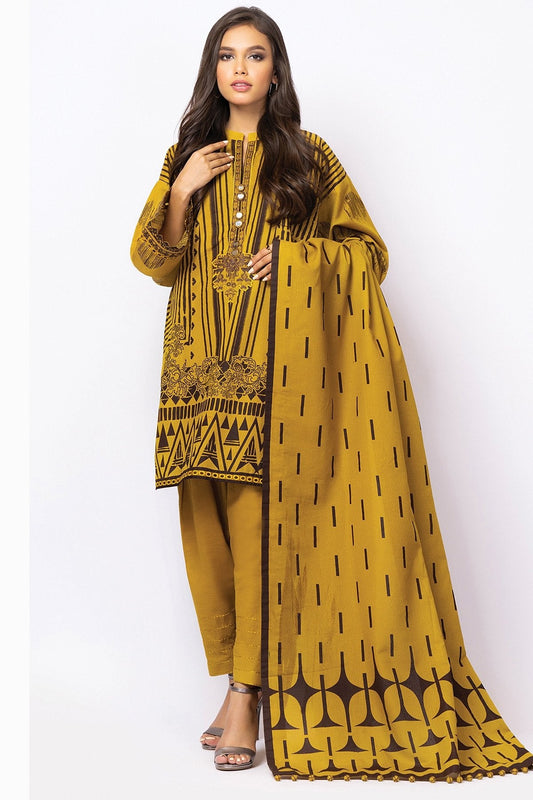 3 Pc Embroidered Karandi Suit With Karandi Dupatta