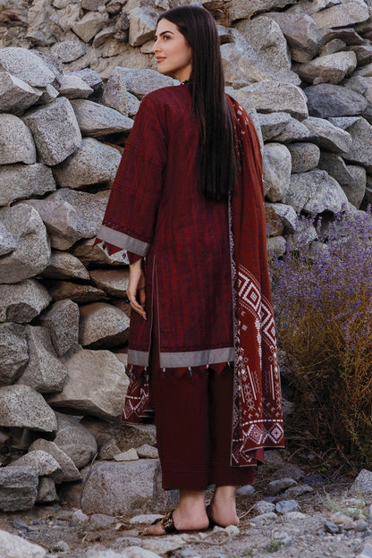 Alkaram - 3 Pc Embroidered Khaddar Suit With Khaddar Dupatta