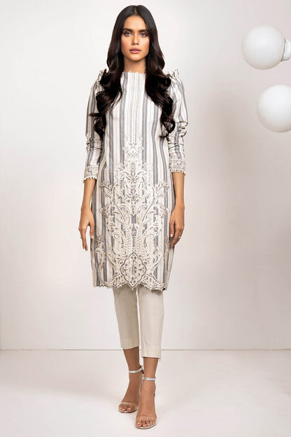 Two Piece Embroidered Yarn Dyed Suit With Dyed Cambric Trousers