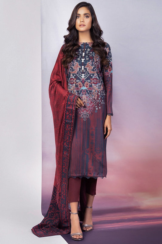 3 Pc Printed Twill Viscose Suit With Twill Viscose Dupatta