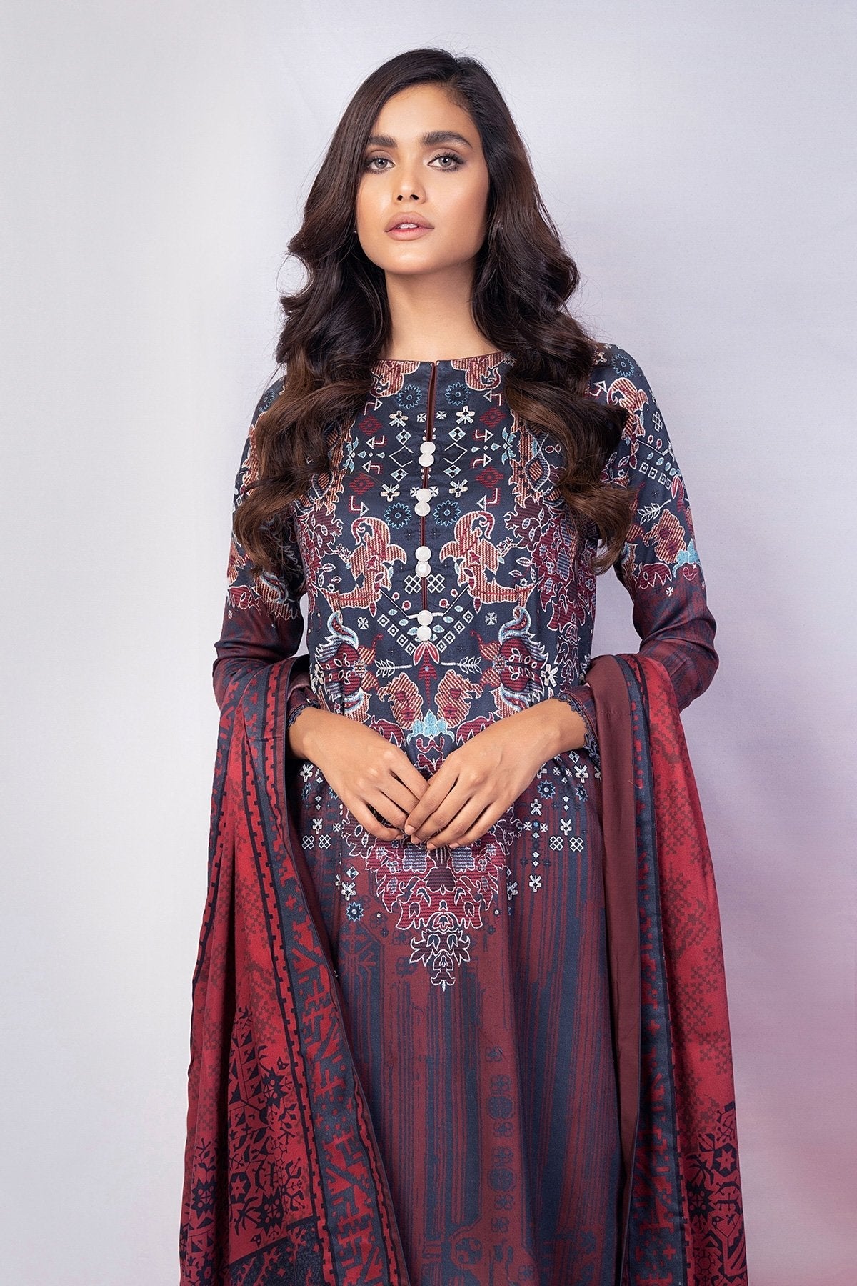 Alkaram - 3 Pc Printed Twill Viscose Suit With Twill Viscose Dupatta