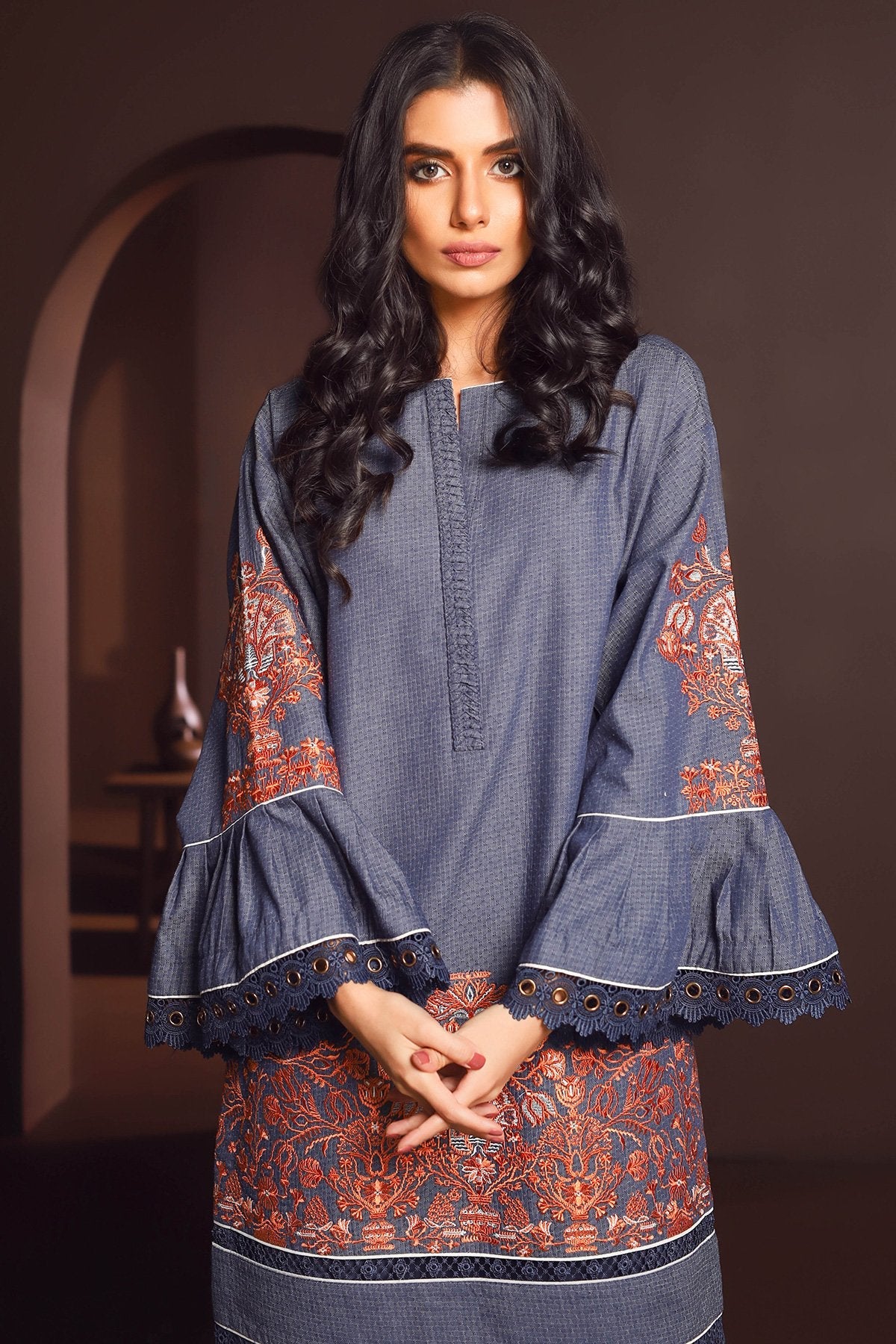 Alkaram - One Piece Embroidered Denim Shirt