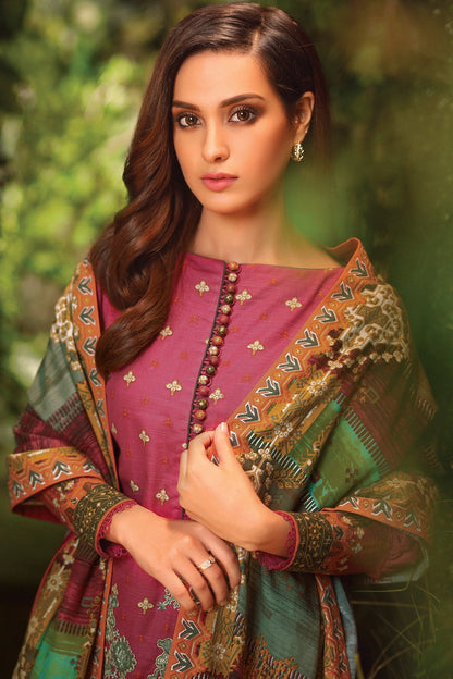 Alkaram - Three Piece Emboidered Khaddar Suit With Printed Khaddar Dupatta