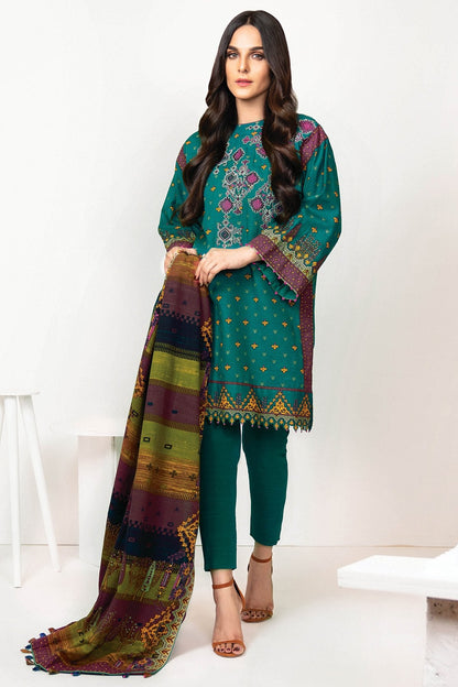 Alkaram - Three Piece Emboidered Khaddar Suit With Printed Khaddar Dupatta