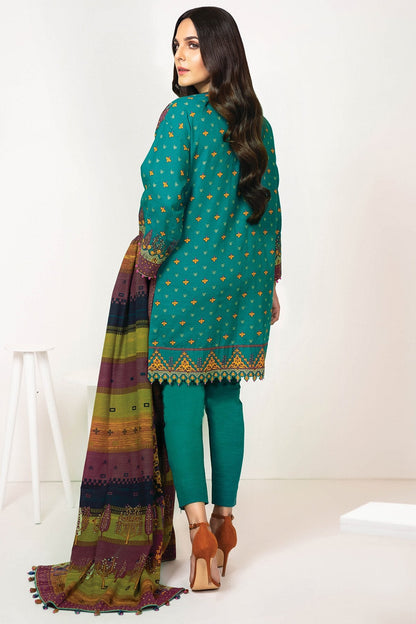 Alkaram - Three Piece Emboidered Khaddar Suit With Printed Khaddar Dupatta
