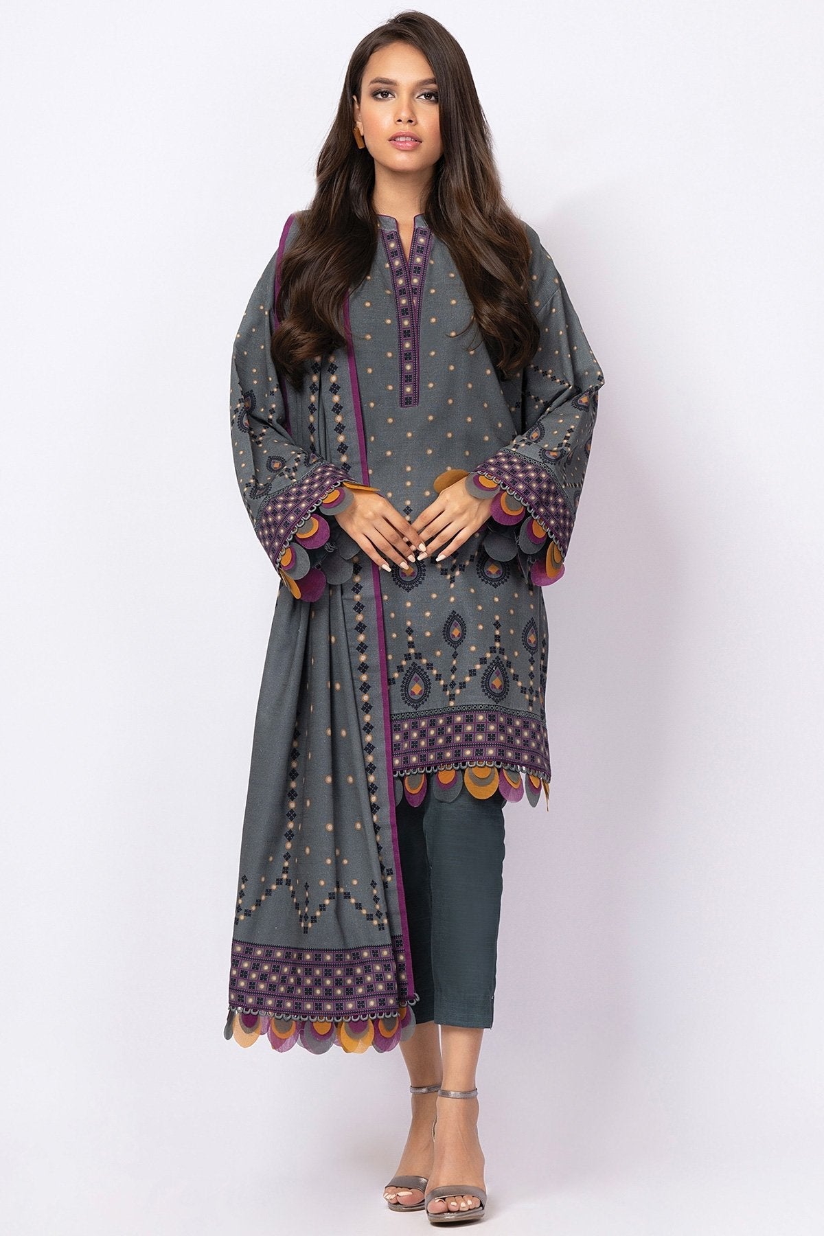 Alkaram - 3 Pc Printed Khaddar Suit With Khaddar Dupatta