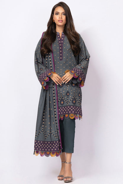 Alkaram - 3 Pc Printed Khaddar Suit With Khaddar Dupatta