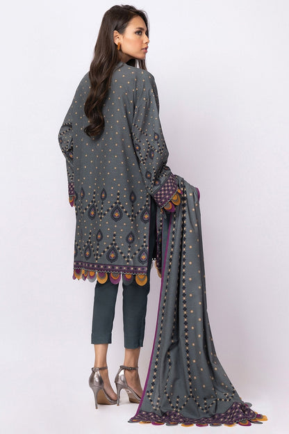 Alkaram - 3 Pc Printed Khaddar Suit With Khaddar Dupatta