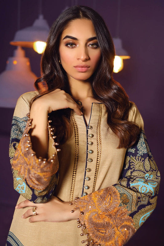 Alkaram - Two Piece Embroidered Khaddar Suit With Dyed Khaddar Trousers