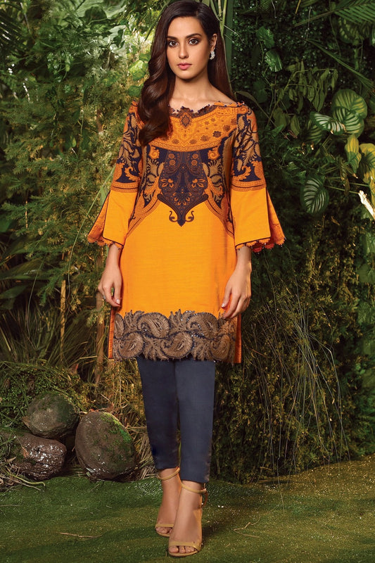 Two Piece Embroidered Khaddar Suit With Dyed Khaddar Trousers