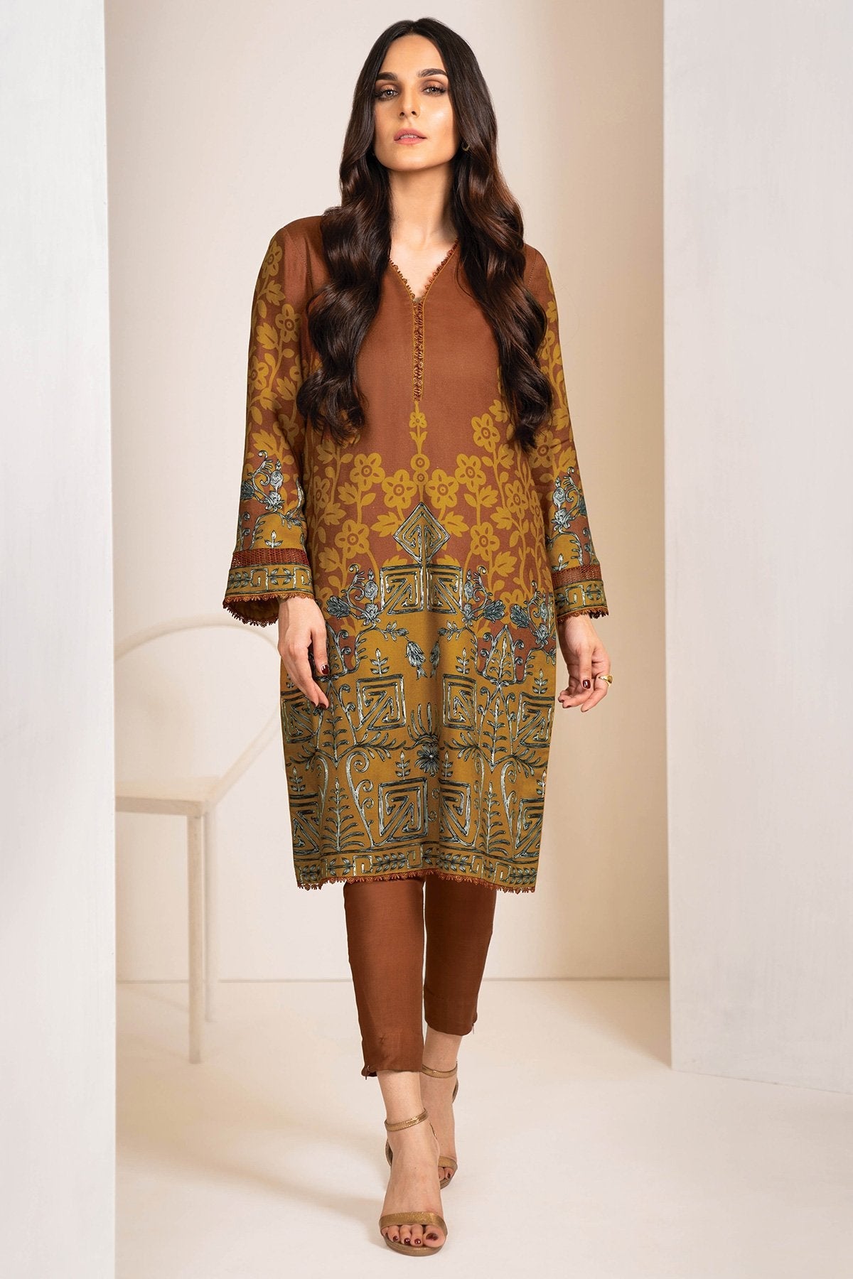 Alkaram - Two Piece Printed Twill Suit With Dyed Twill Viscose Trousers