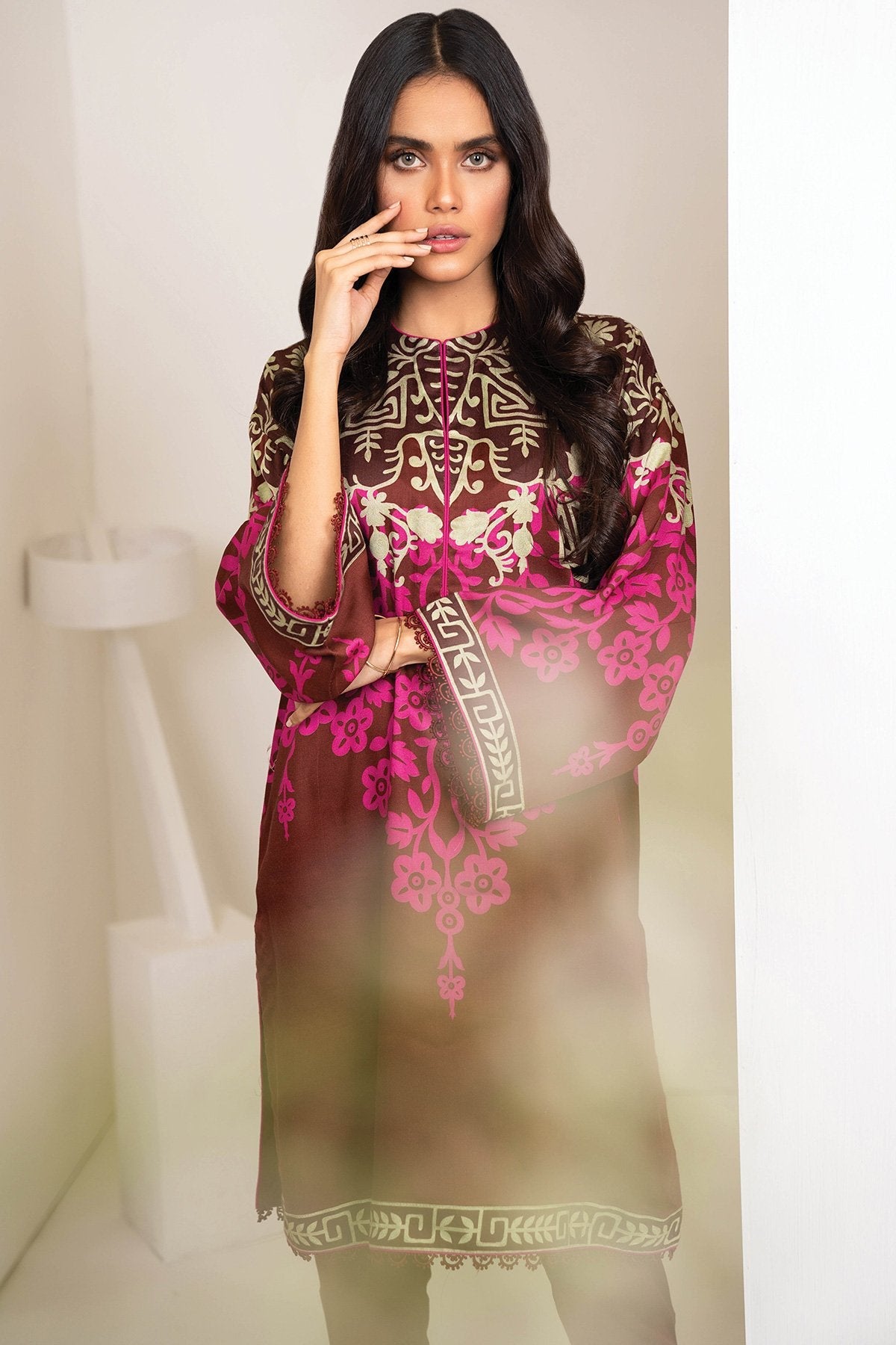 Alkaram - Two Piece Printed Twill Suit With Dyed Twill Viscose Trousers
