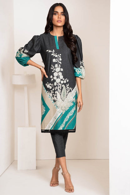 Alkaram - Two Piece Printed Karandi Suit With Dyed Karandi Trousers