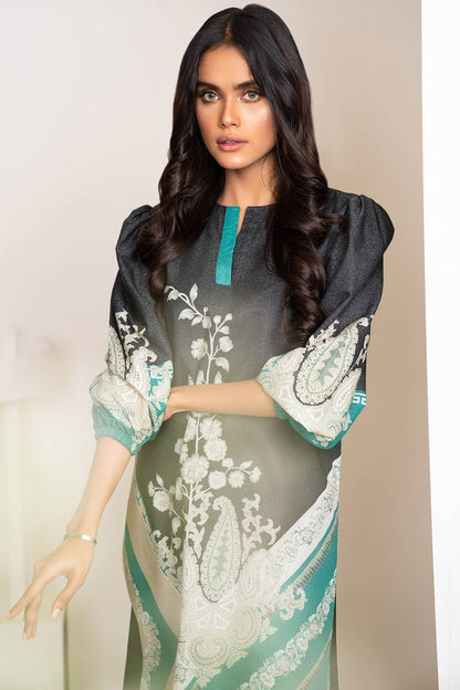 Alkaram - Two Piece Printed Karandi Suit With Dyed Karandi Trousers