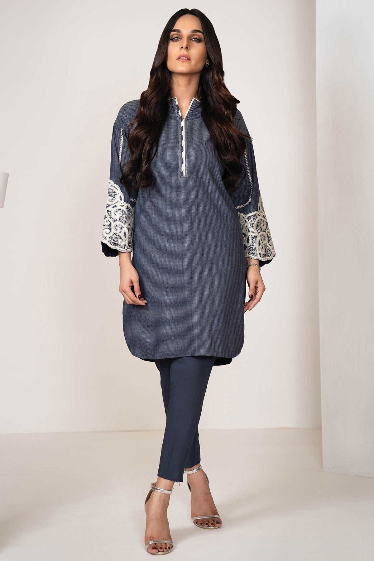 Alkaram - One Piece Embroidered Denim Shirt