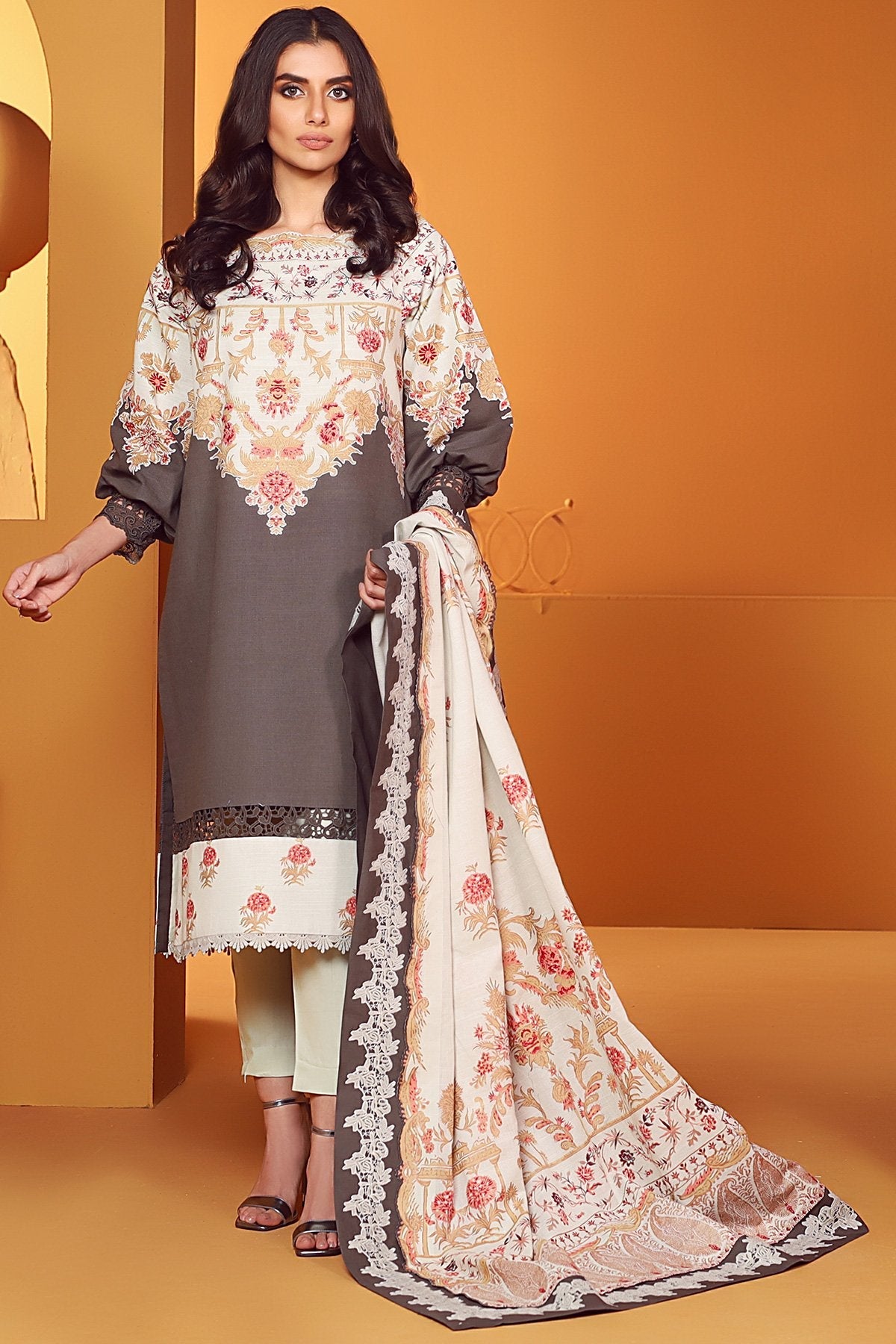 3 Pc Printed Lawn Suit With Printed Dupatta