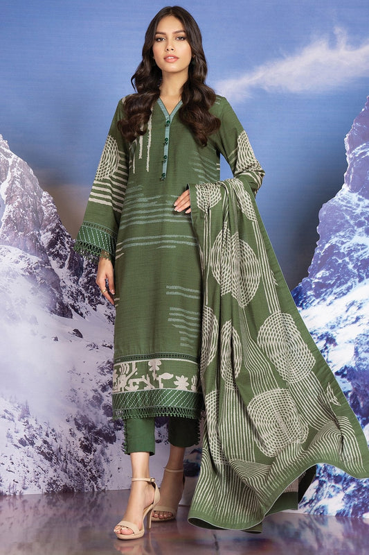 Alkaram - 3 Pc Printed Khaddar Suit With Khaddar Dupatta