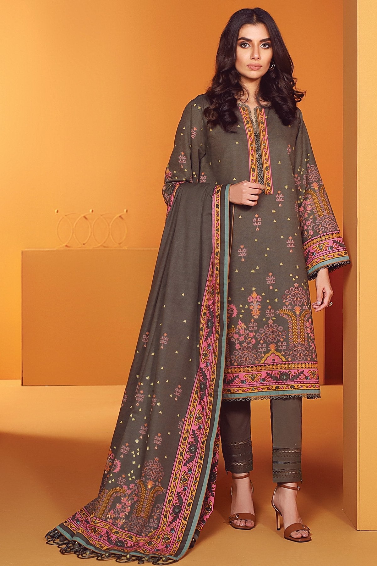 3 Pc Printed Lawn Suit With Printed Dupatta