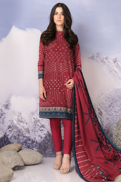 Alkaram - 3 Pc Printed Khaddar Suit With Khaddar Dupatta