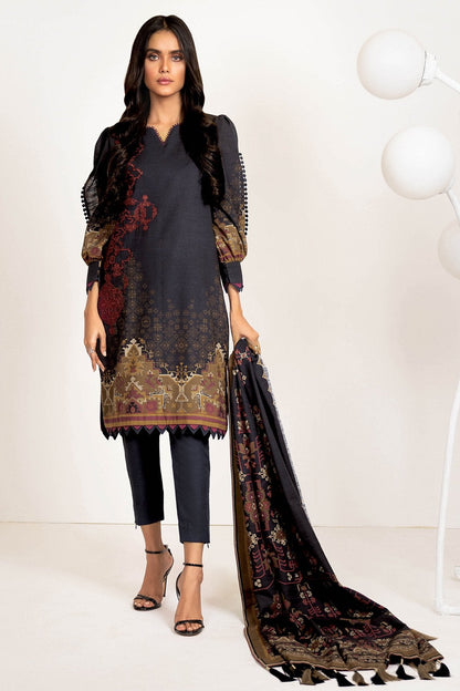 Alkaram - Three Piece Embroidered Khaddar Suit With Printed Khaddar Dupatta