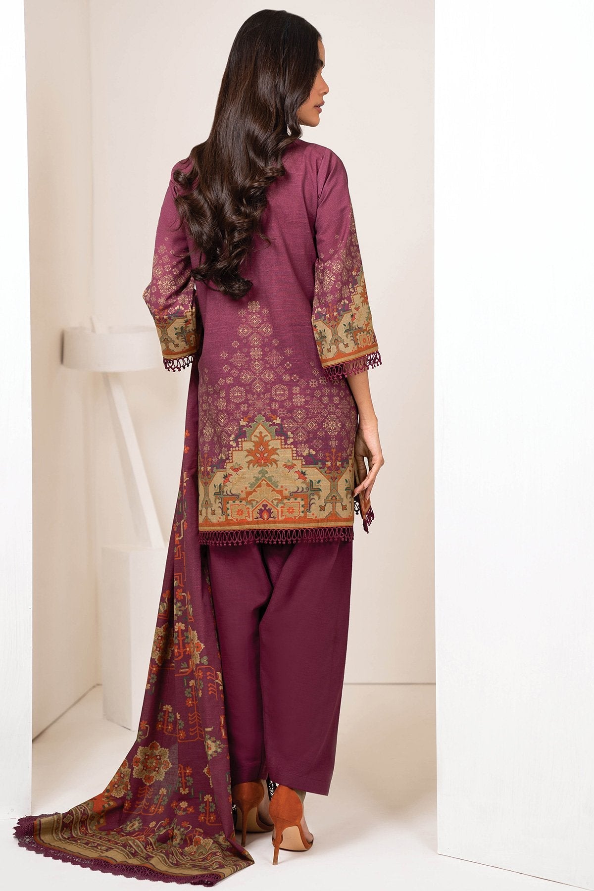 Alkaram - Three Piece Embroidered Khaddar Suit With Printed Khaddar Dupatta
