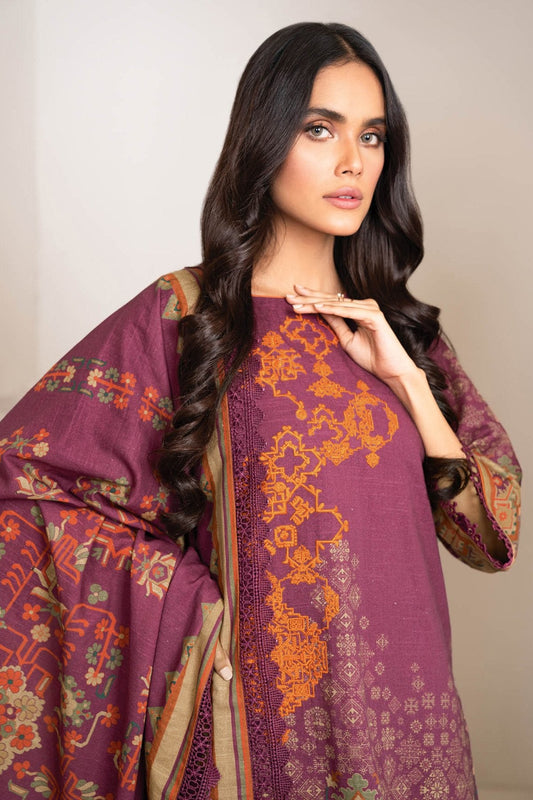 Alkaram - Three Piece Embroidered Khaddar Suit With Printed Khaddar Dupatta