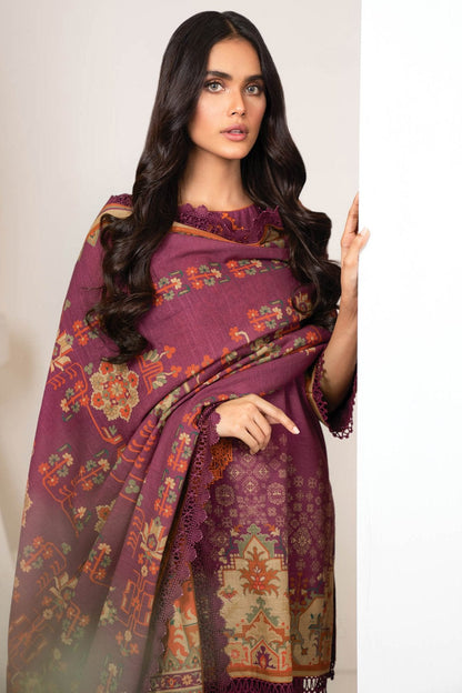 Alkaram - Three Piece Embroidered Khaddar Suit With Printed Khaddar Dupatta