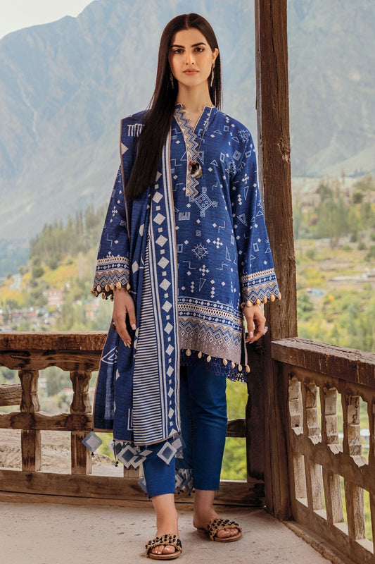 3 Pc Printed Khaddar Suit With Khaddar Dupatta