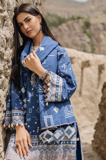 Alkaram - 3 Pc Printed Khaddar Suit With Khaddar Dupatta