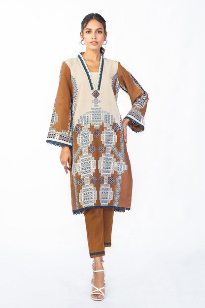 Alkaram - 2 Pc Printed Karandi Suit With Karandi Trouser