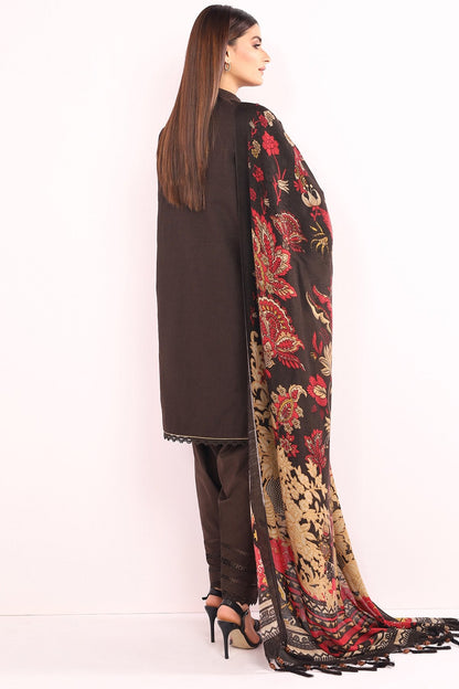 Alkaram - 3 Pc Embroidered Khaddar Suit With Printed Shawl
