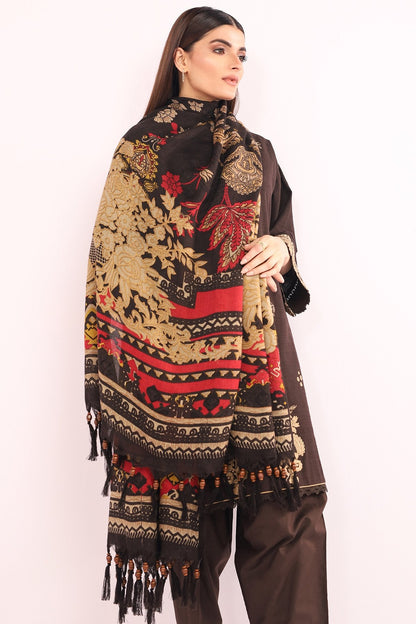 Alkaram - 3 Pc Embroidered Khaddar Suit With Printed Shawl