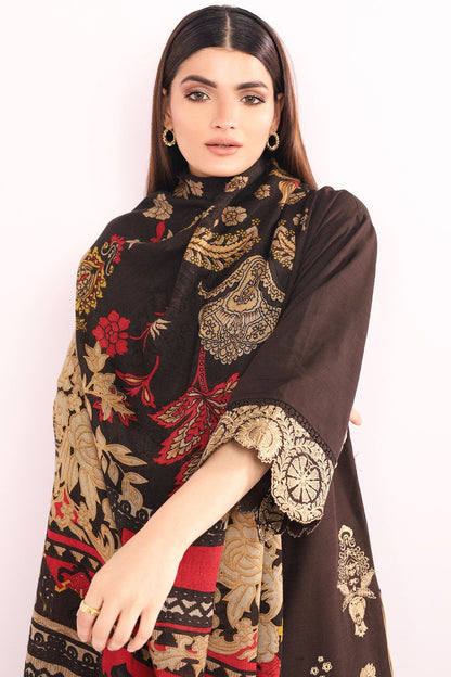 Alkaram - 3 Pc Embroidered Khaddar Suit With Printed Shawl