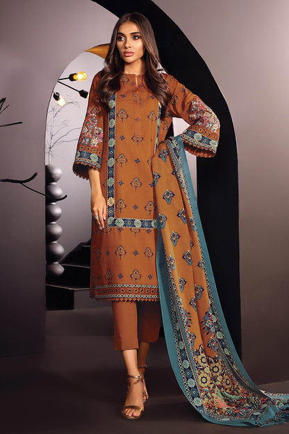 Alkaram - Three Piece Embroidered Khaddar Suit With Printed Shawl