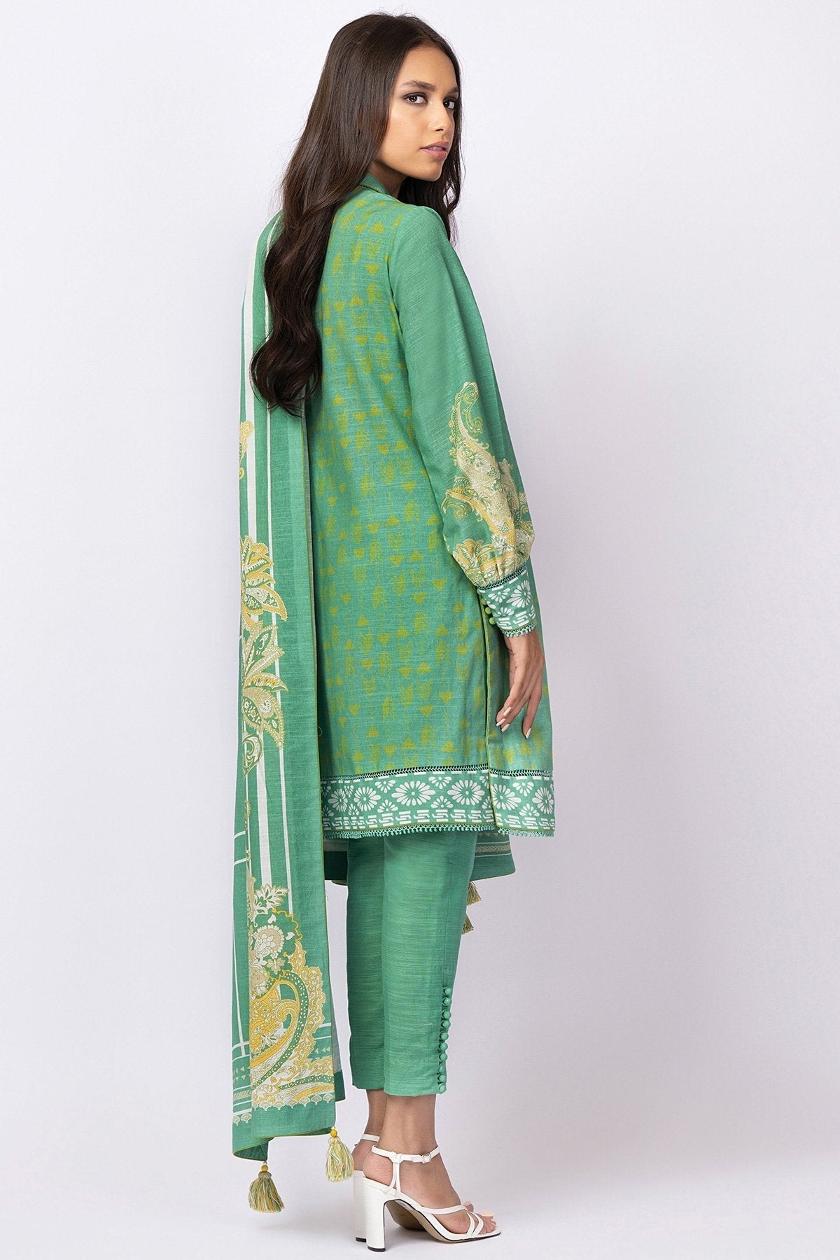 Alkaram - 3 Pc Printed Khaddar Suit With Khaddar Dupatta