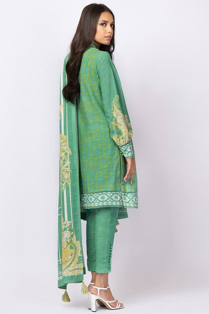 Alkaram - 3 Pc Printed Khaddar Suit With Khaddar Dupatta