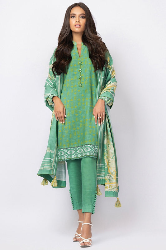 Alkaram - 3 Pc Printed Khaddar Suit With Khaddar Dupatta