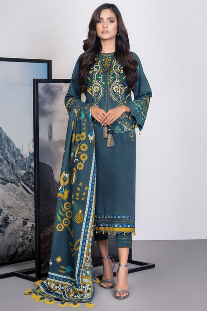 3 Pc Embroidered Khaddar Suit With Khaddar Dupatta