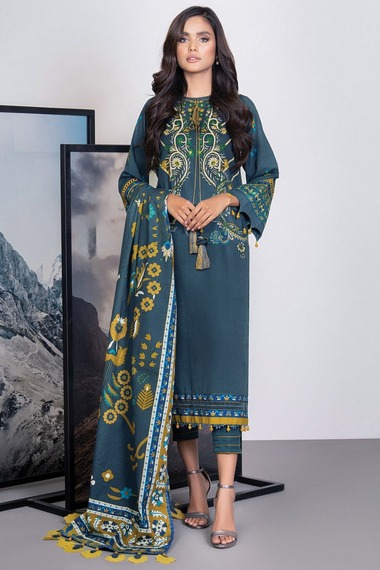 3 Pc Embroidered Khaddar Suit With Khaddar Dupatta