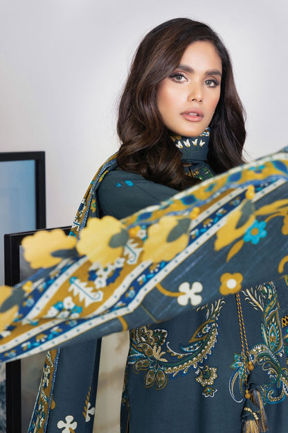 Alkaram - 3 Pc Embroidered Khaddar Suit With Khaddar Dupatta