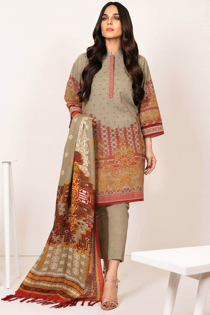 Alkaram - Three Piece Printed Khaddar Suit With Printed Shawl