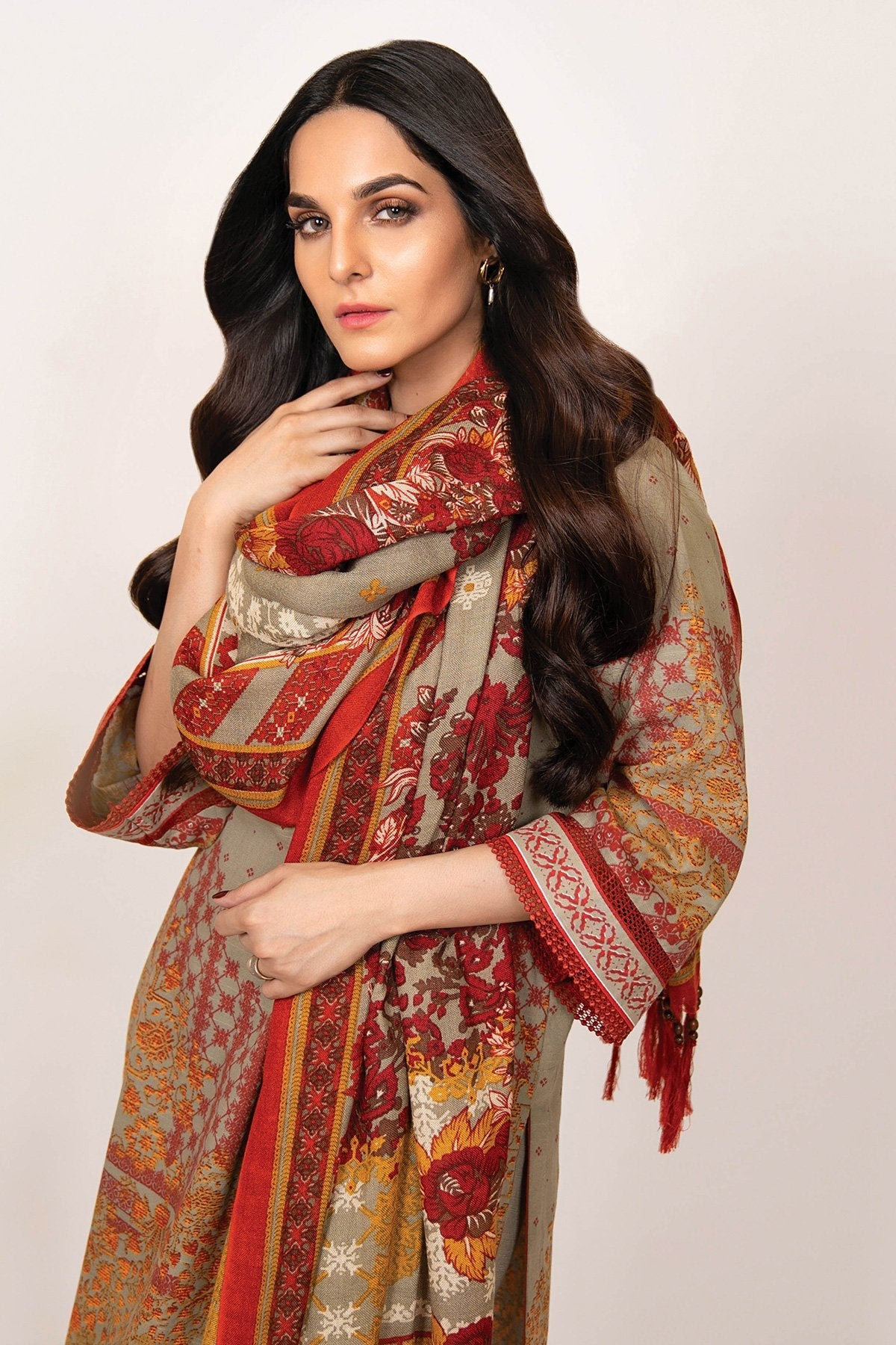 Alkaram - Three Piece Printed Khaddar Suit With Printed Shawl