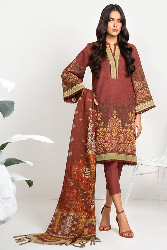 Three Piece Printed Khaddar Suit With Printed Shawl