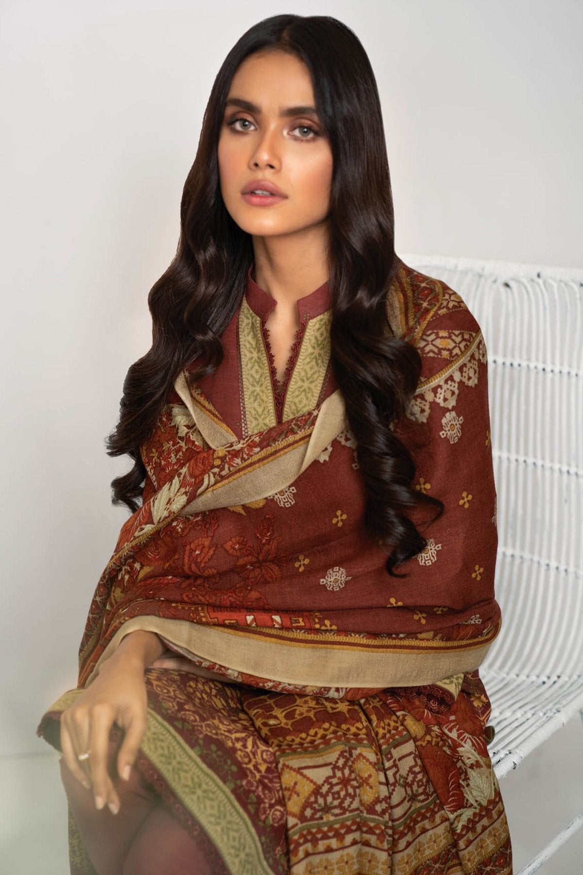Alkaram - Three Piece Printed Khaddar Suit With Printed Shawl