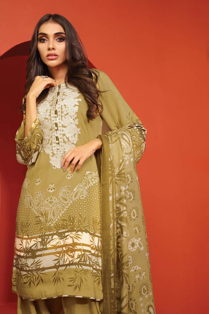 Alkaram - Three Piece Embroidered Twill Suit With Printed Shawl