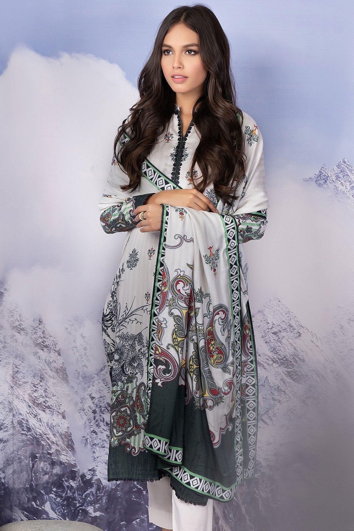 Alkaram - 3 Pc Printed Twill Viscose Suit With Twill Viscose Dupatta