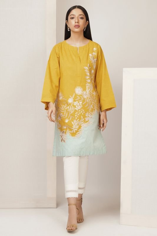 Dyed Embroidered Jacquard Kurti
